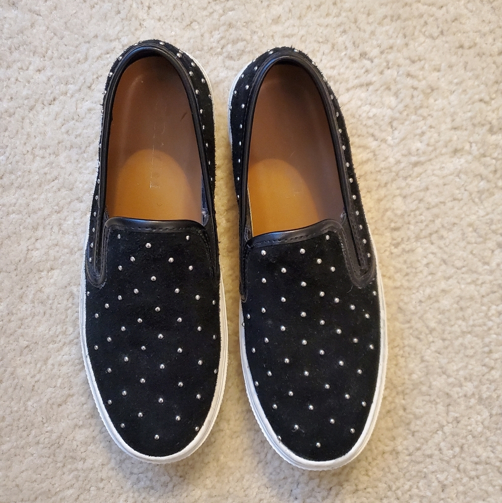 Coach Women Cameron Black Suede Studded Slipon  Sneakers